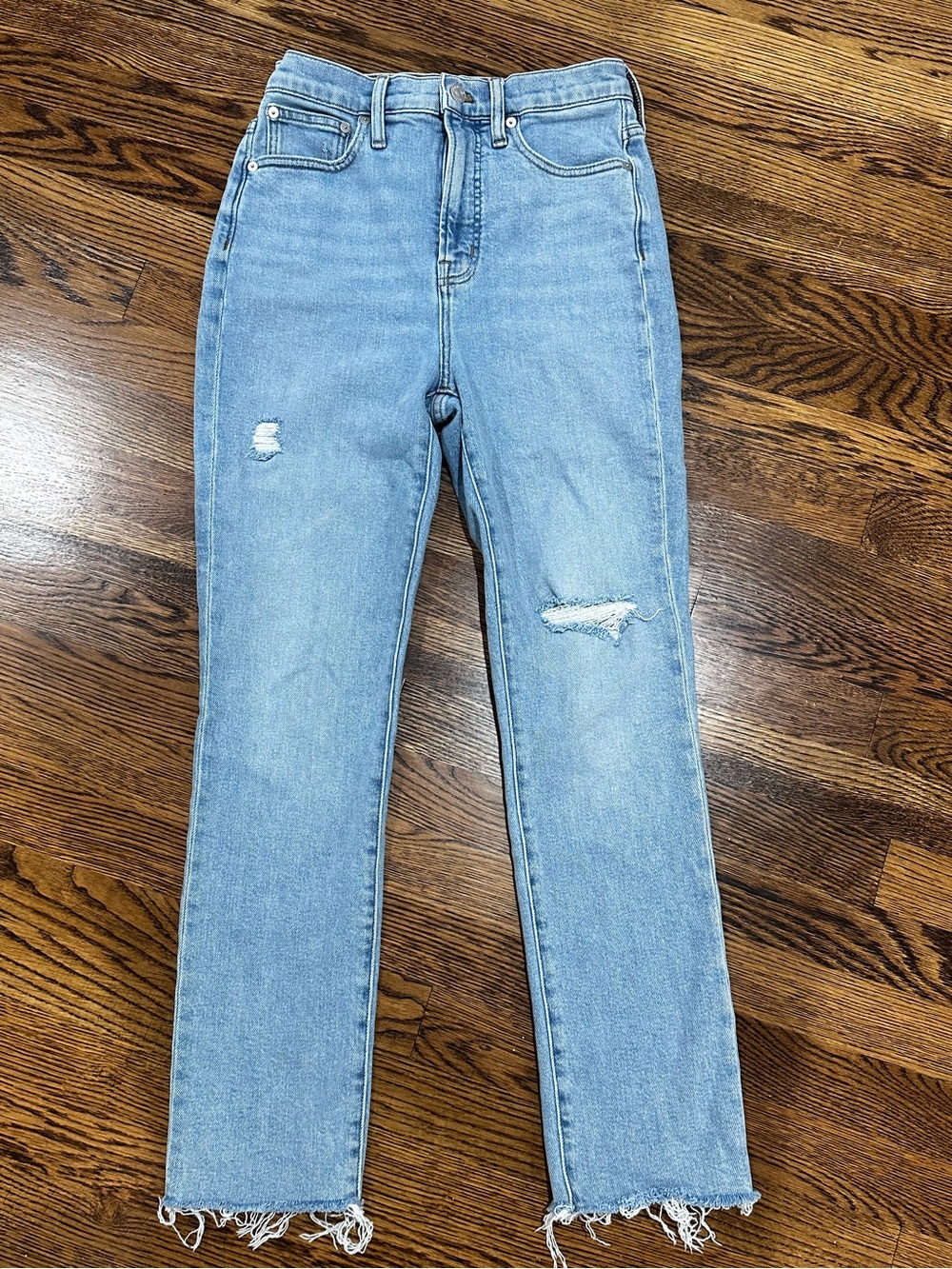 Madewell Light Blue Straight Leg Jeans with Distressed Hem